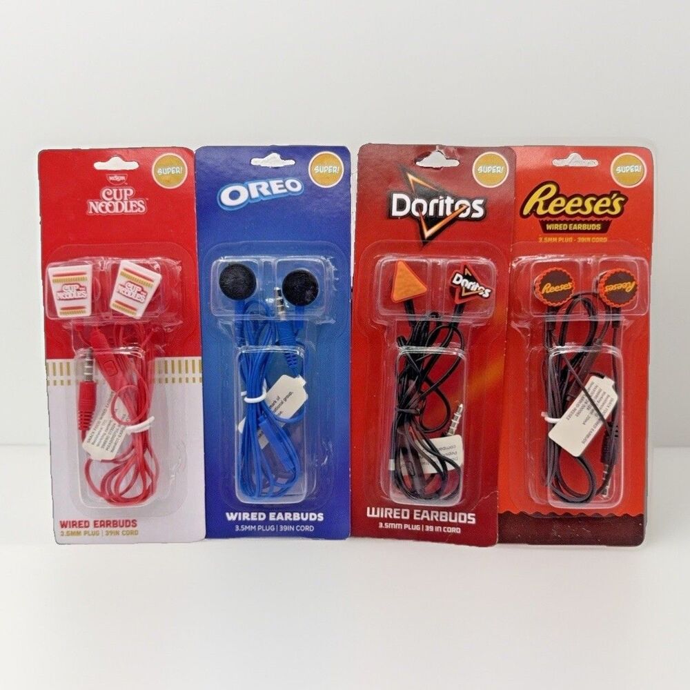 Novelty Wired Earbuds Lot Oreo Reese's Doritos Cup Noodles 3.5mm Plug 39" Cord